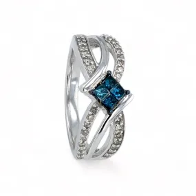 10K white gold 0.55CT blue diamond bypass solitary ring-17512