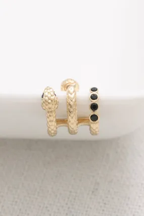 14K 18K Solid Gold Black CZ Snake Ear Hoop Stud Cartilage Tragus Helix Conch Lobe Piercing Earring