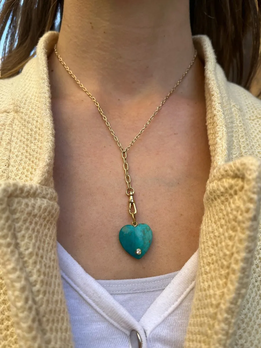 14k Gold Chrysocolla Diamond Heart Pendant