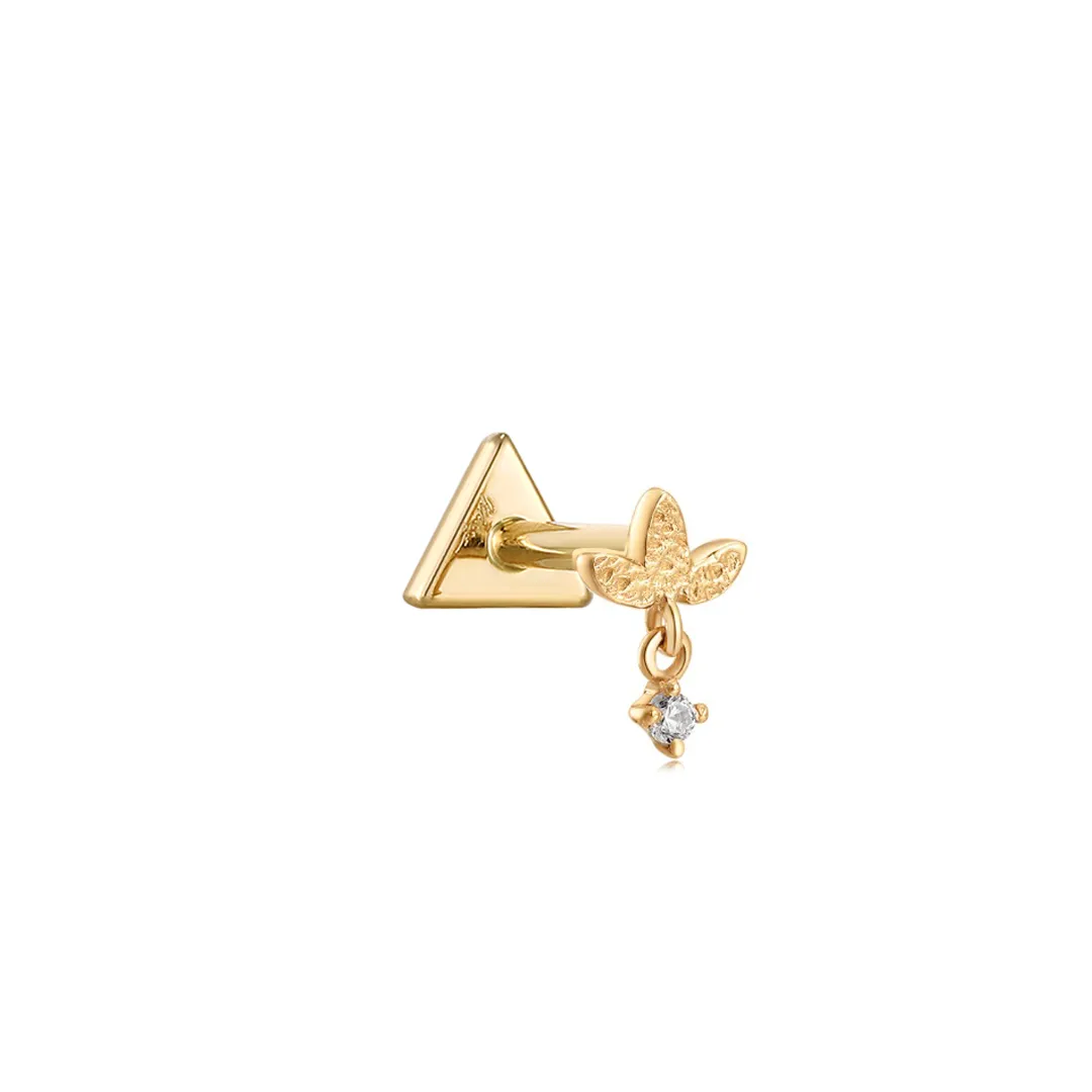 14k Mini Lotus Diamond Drop Stud