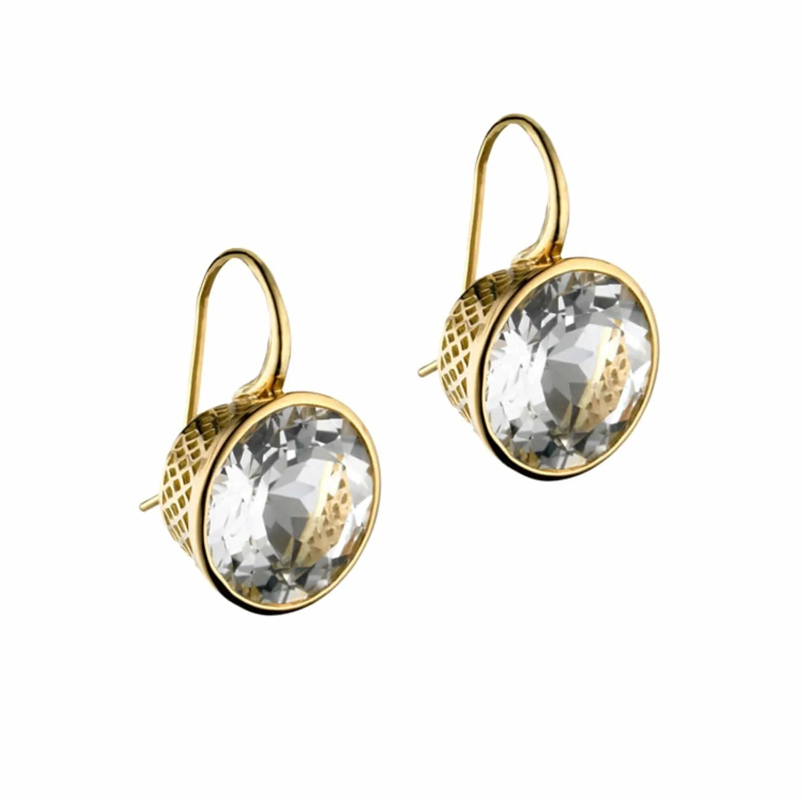 18K Yellow Gold White Topaz Crownwork Earrings