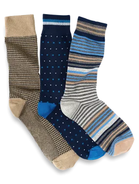 3 Pack Cotton Blend Sock - Blue Multi