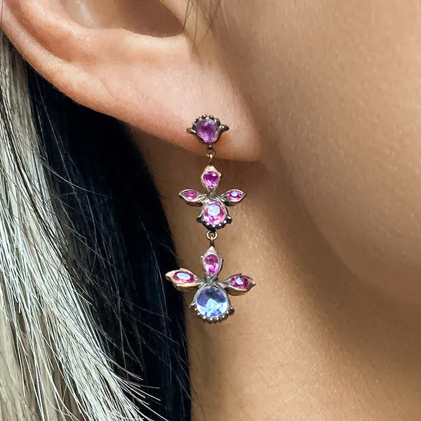 Antique Ruby & Sapphire Drop Earrings