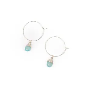 Aqua Chalcedony Hoop Earrings in Silver