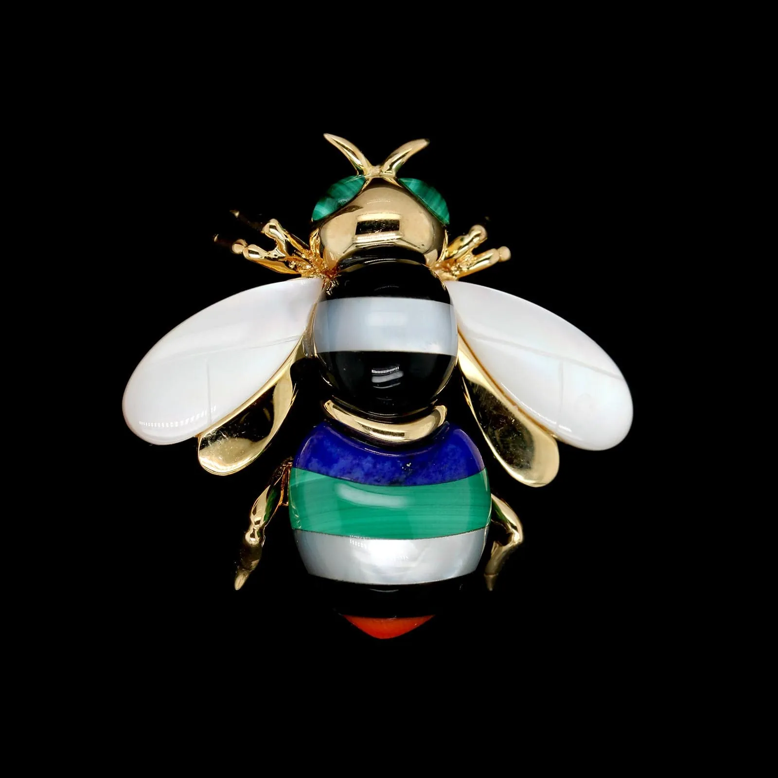 Asch Grossbardt 14K Yellow Gold Estate Gemstone Inlay Bee Pin