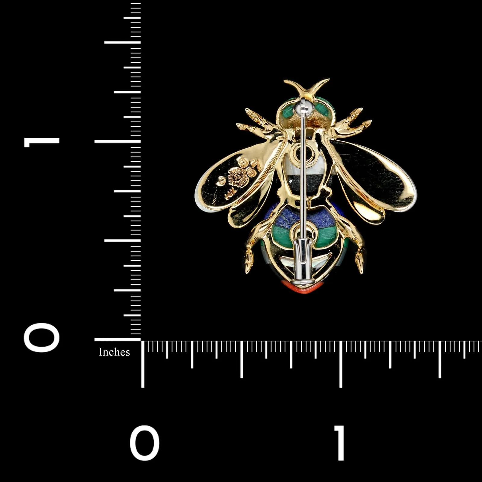 Asch Grossbardt 14K Yellow Gold Estate Gemstone Inlay Bee Pin