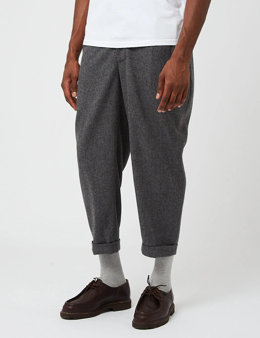 Beams Plus 2 Pleat Flannel Trousers - Grey