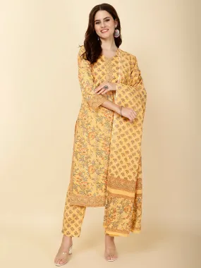 Block Print Cotton Suit Set With Dupatta