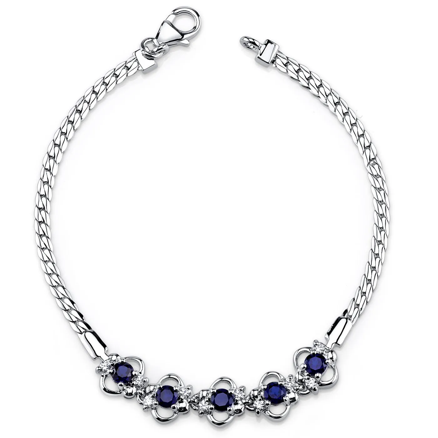 Blue Sapphire CZ Accent Bracelet Sterling Silver Round Shape 1.50 Carats