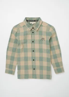 Boys Checked Full Sleeves Cotton Green Shirt