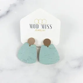 Cork Trapezoid Stud Earrings Aqua