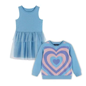 Crewneck and Jersey Tulle Dress Set | Hearts