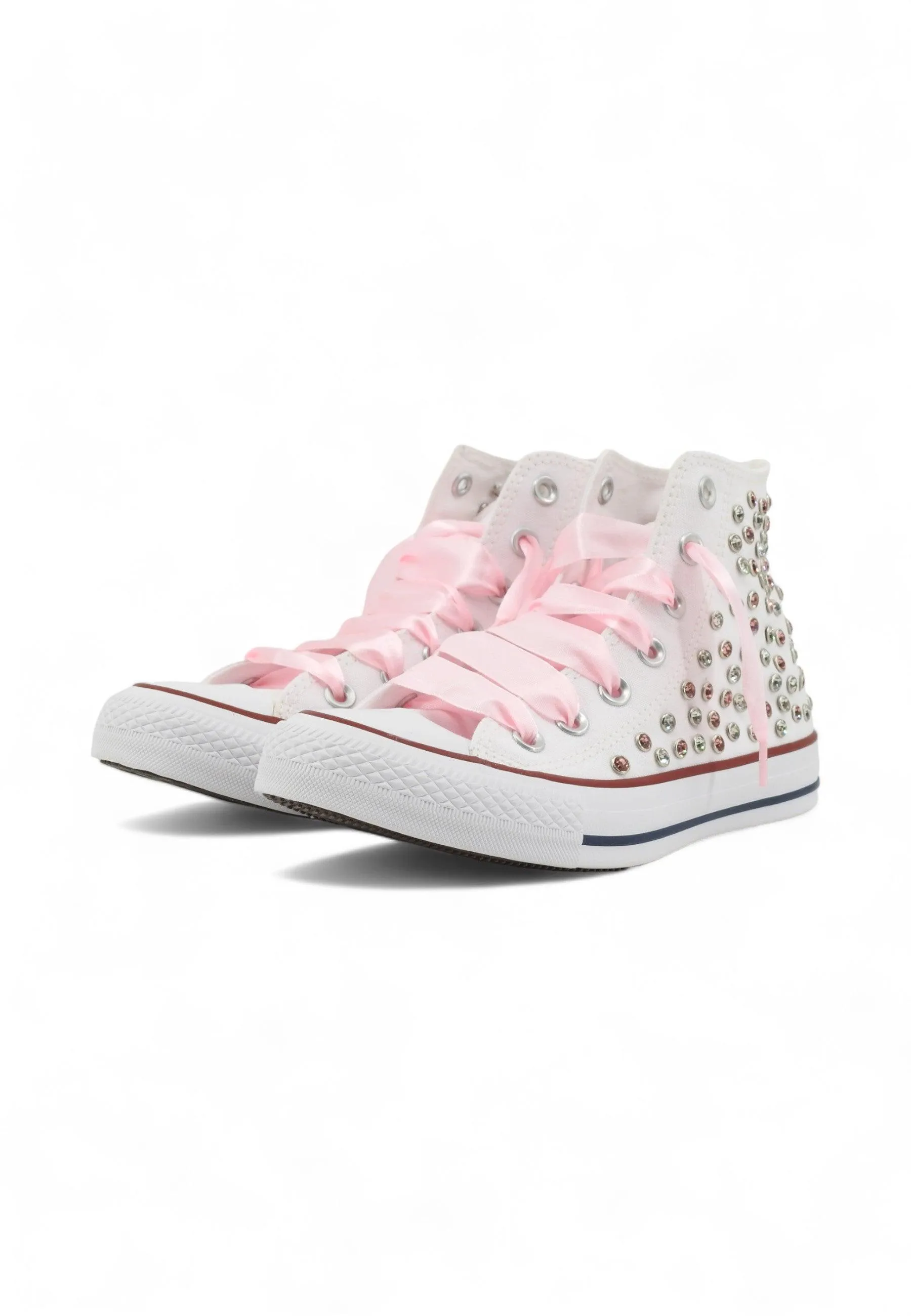 CUSTOM / Converse All Star Chuck Taylos Sneaker Gioielli Studs White Pink