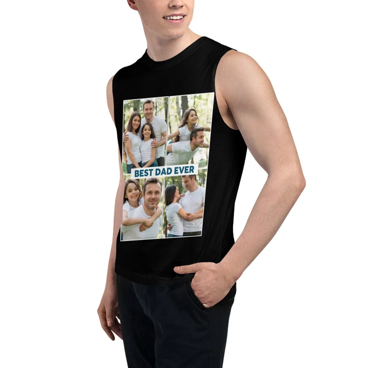 Custom Face Men's Multiple Photos Stitching Sleeveless T-shirt