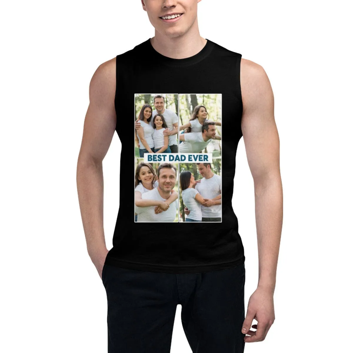 Custom Face Men's Multiple Photos Stitching Sleeveless T-shirt