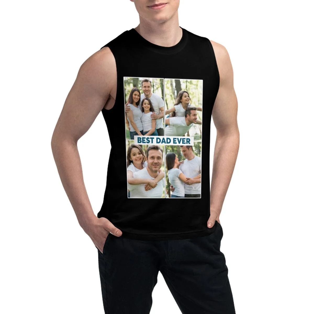 Custom Face Men's Multiple Photos Stitching Sleeveless T-shirt