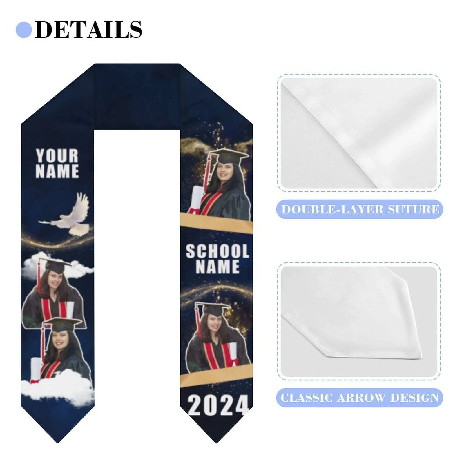 Custom Photo&Name Graduation Stoles Sash Class of 2024 Graduation Gift