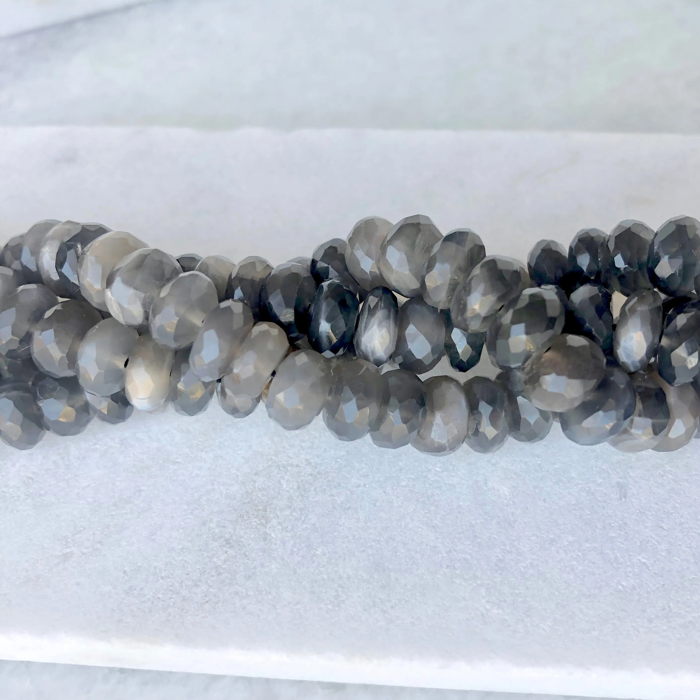 Faceted Grey Moonstone Bead Strand 9mm