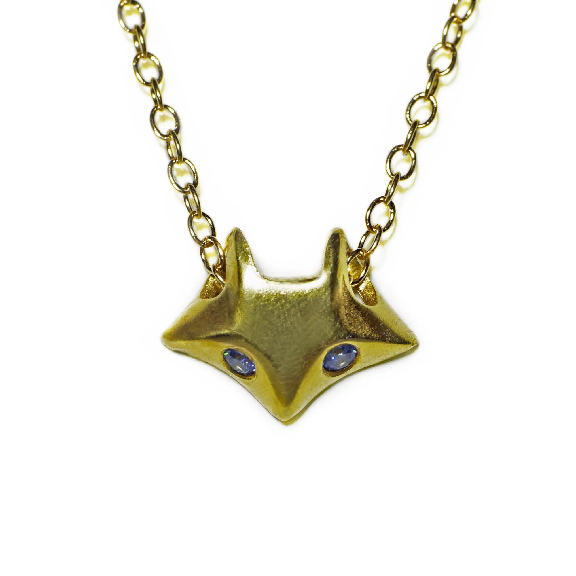 Fox Necklace in 18K Gold Plate with Blue CZ