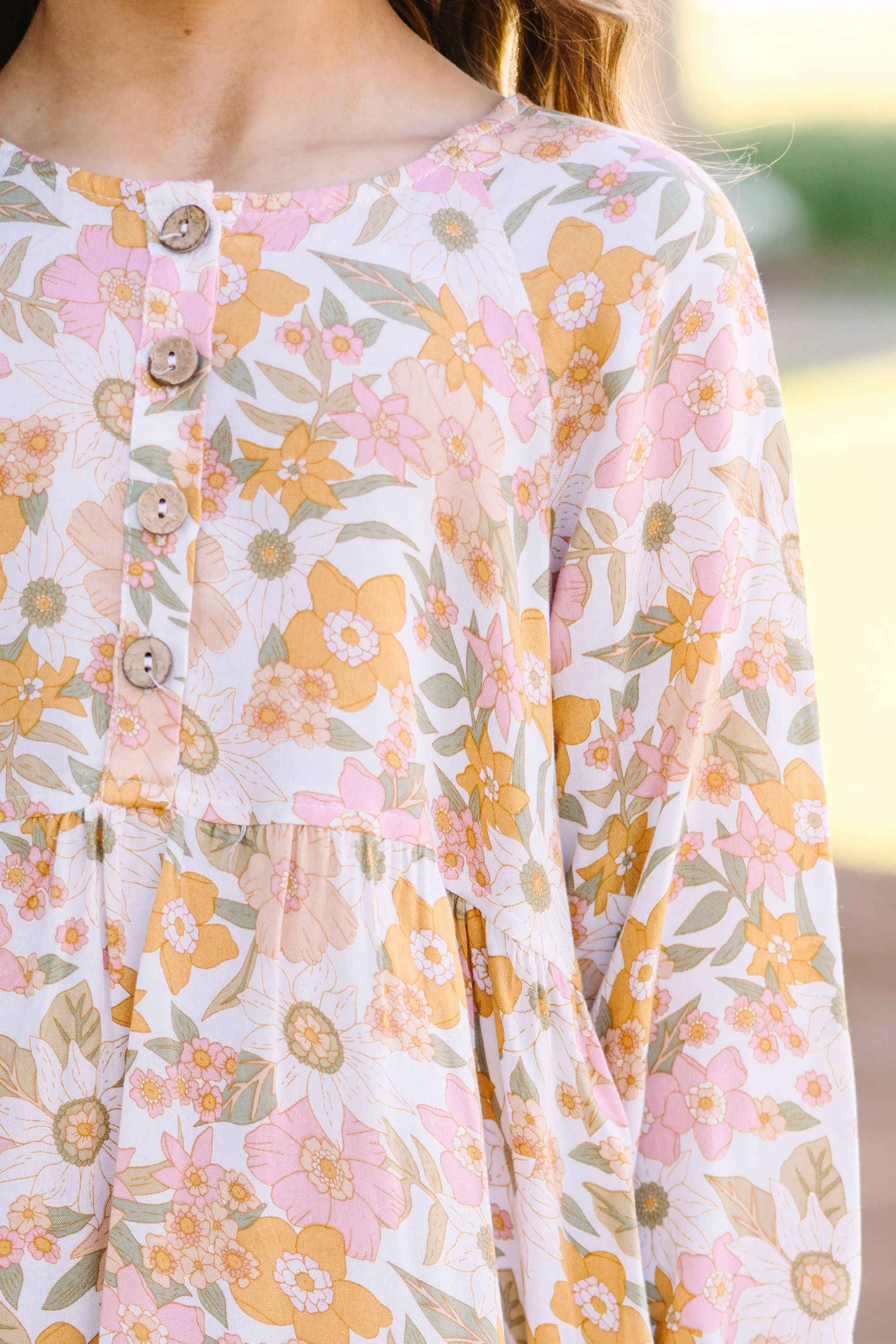 Girls: Get Moving Mustard Yellow Floral Dress