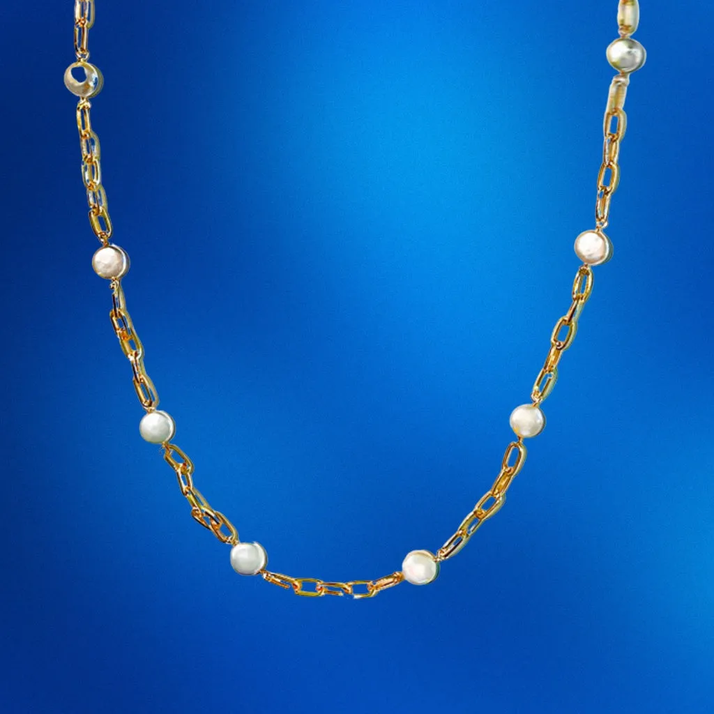 Gold-plate  Necklace with Faux Coin Pearls