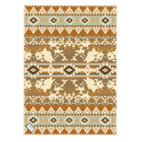 HOOEY FLEECE BLANKET TAN/CREAM /ORANGE COW PRINT