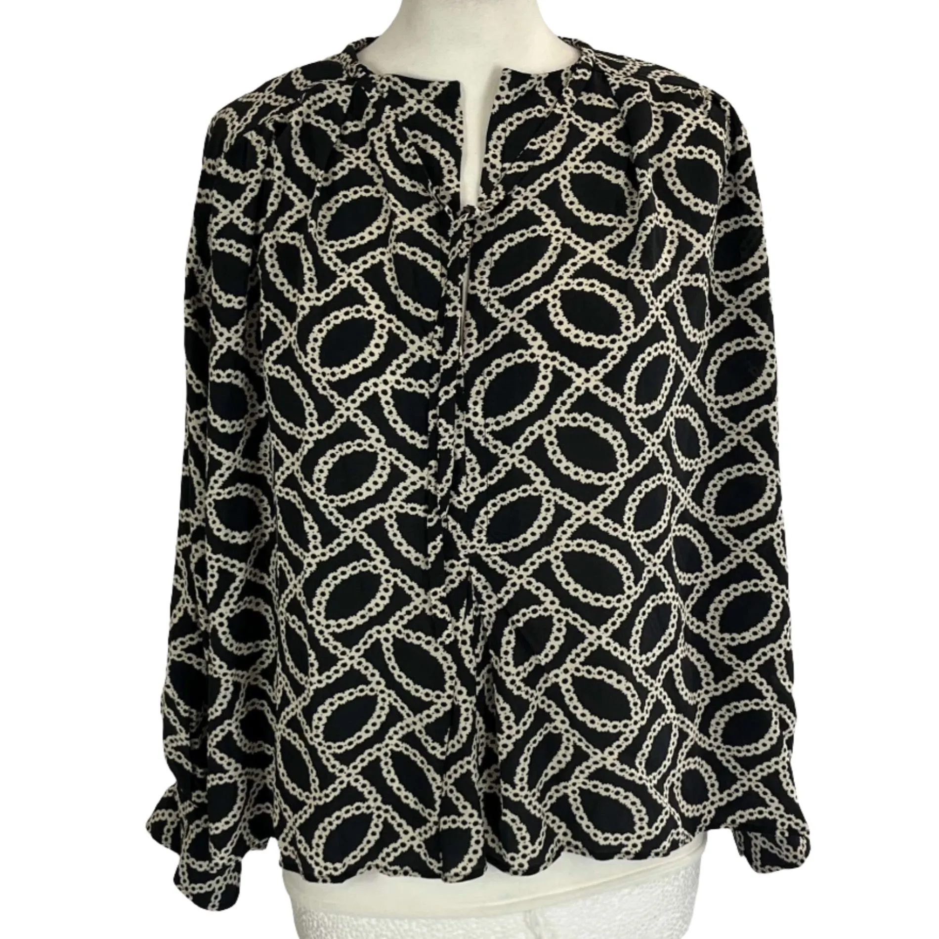 Isabel Marant Black & Ecru Print Silk Voluminous Top XS/S/M/L