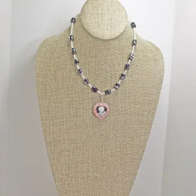 Lailaka Beaded Pink/Black Cameo Pendant Necklace