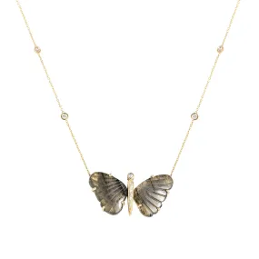 Large Labradorite Butterfly 4 Diamond Bezel Necklace