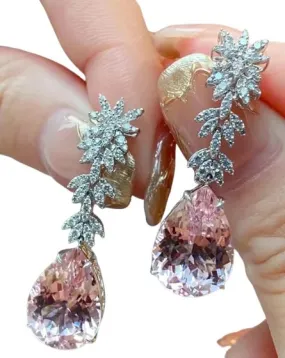 Leaves Pink Morganite Water Drop Earrings