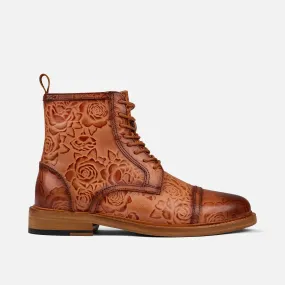 Lincoln Golden Floral Leather Cap Toe Boots