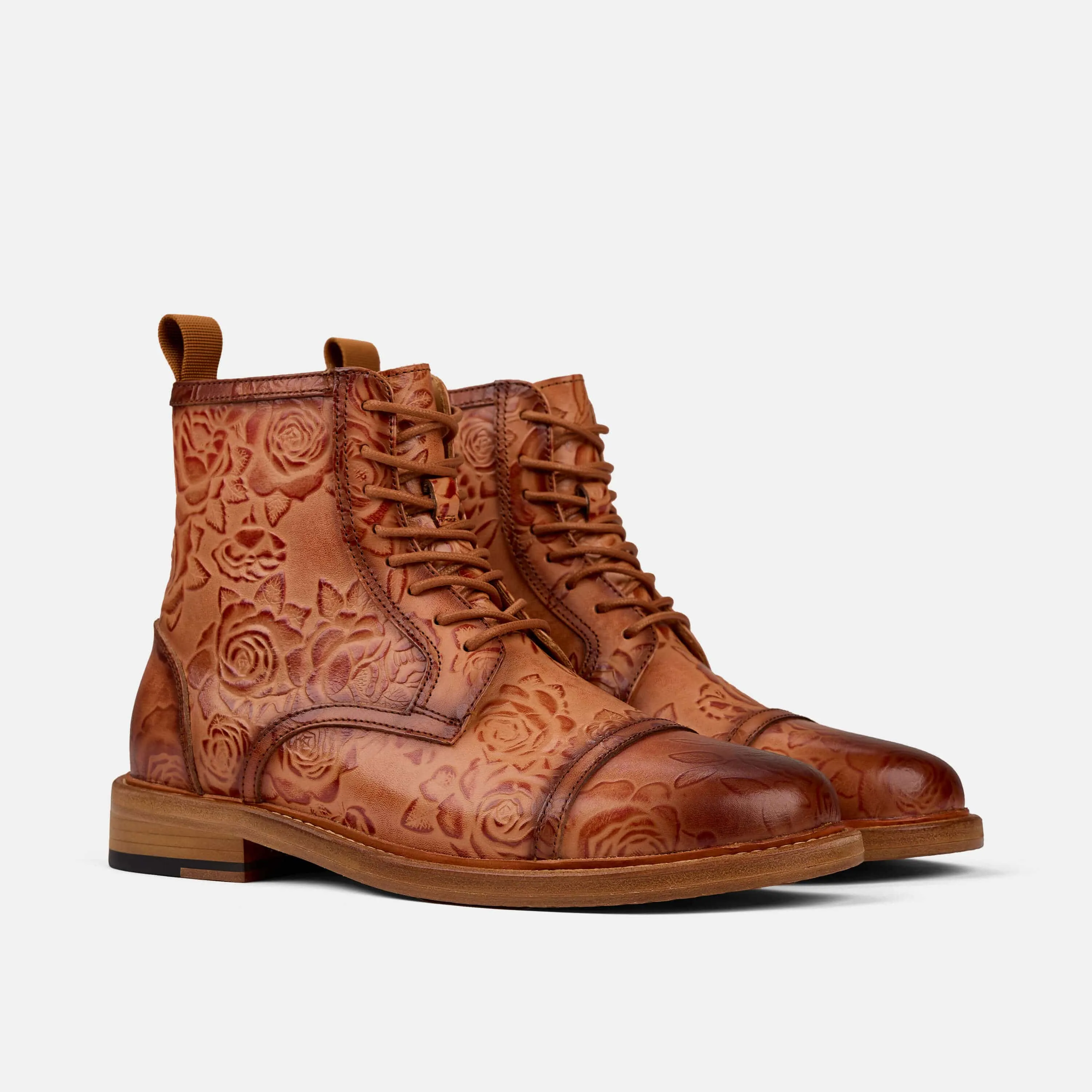 Lincoln Golden Floral Leather Cap Toe Boots