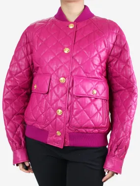 Magenta quilted leather bomber jacket - size IT 40