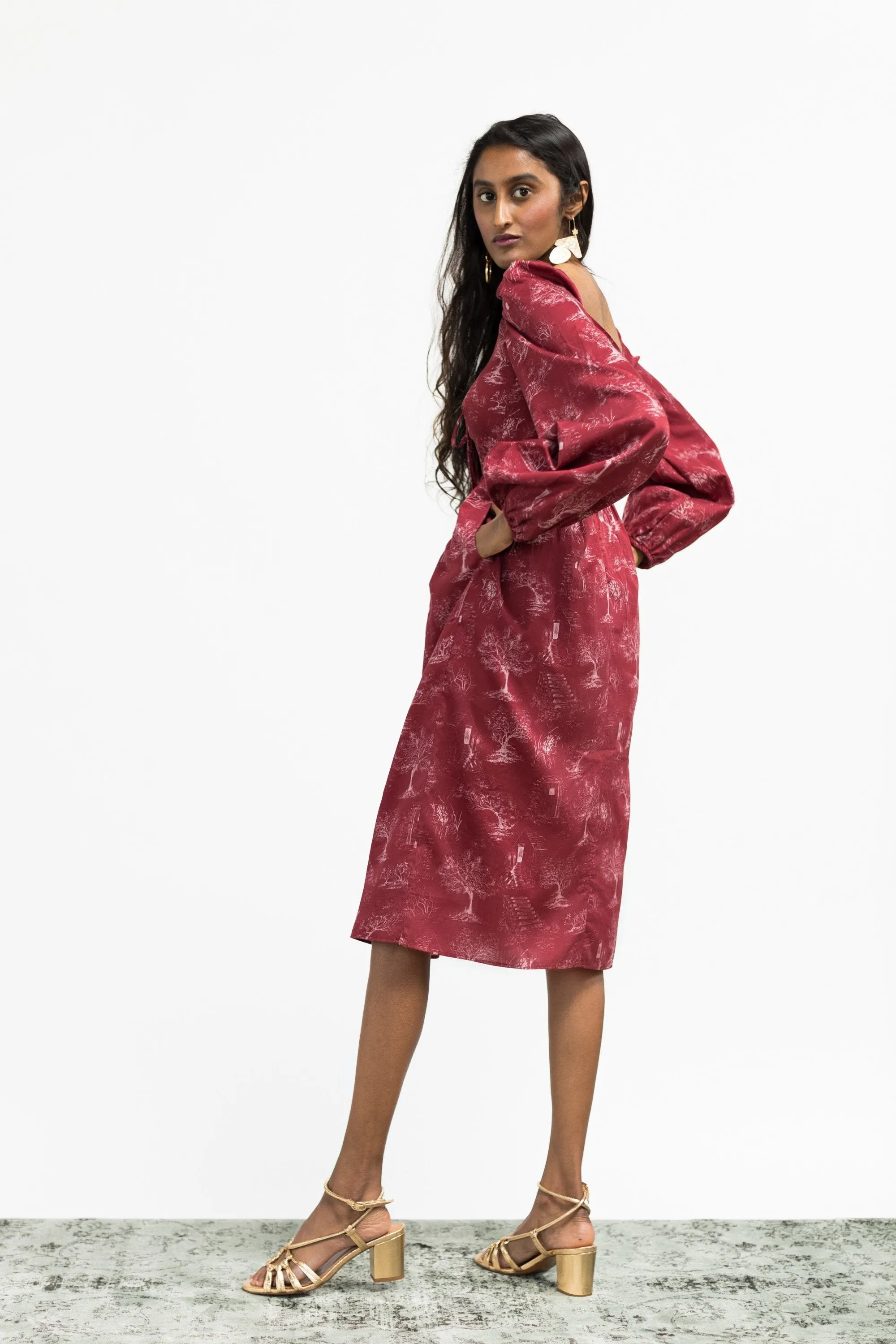 Marcela Dress / Ruby Red   Alabaster Cotton Toile