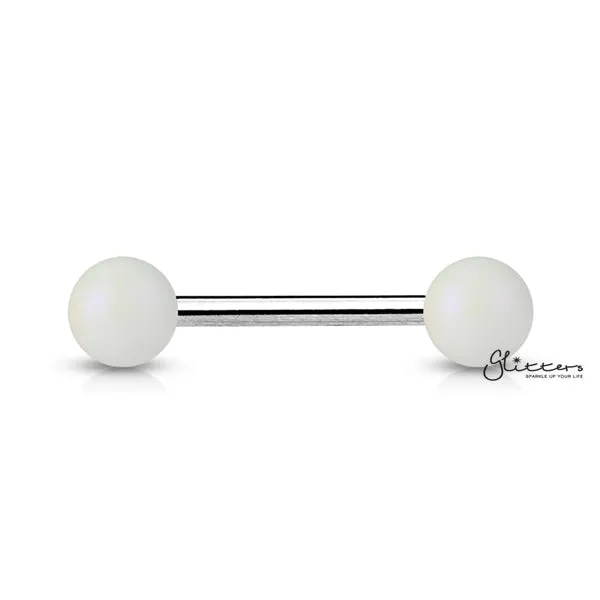 Matte Finish Pearlish Ball with 316L Surgical Steel Tongue Barbells