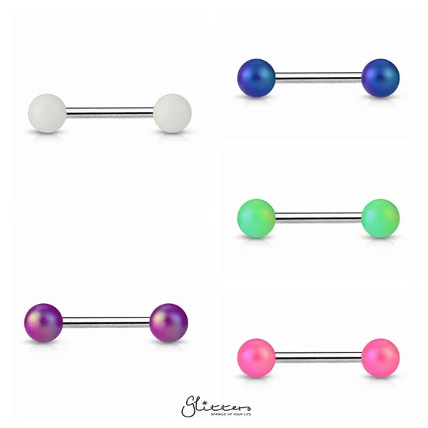 Matte Finish Pearlish Ball with 316L Surgical Steel Tongue Barbells