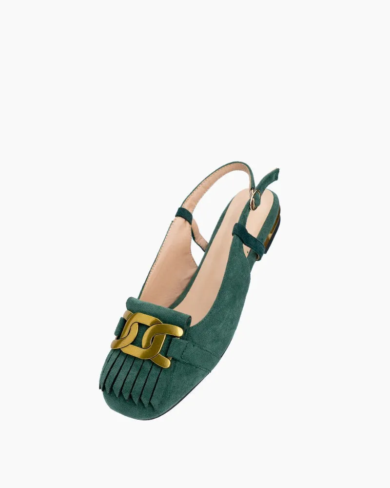 Metal Buckle Slip On Tassels Suede Flat Mules