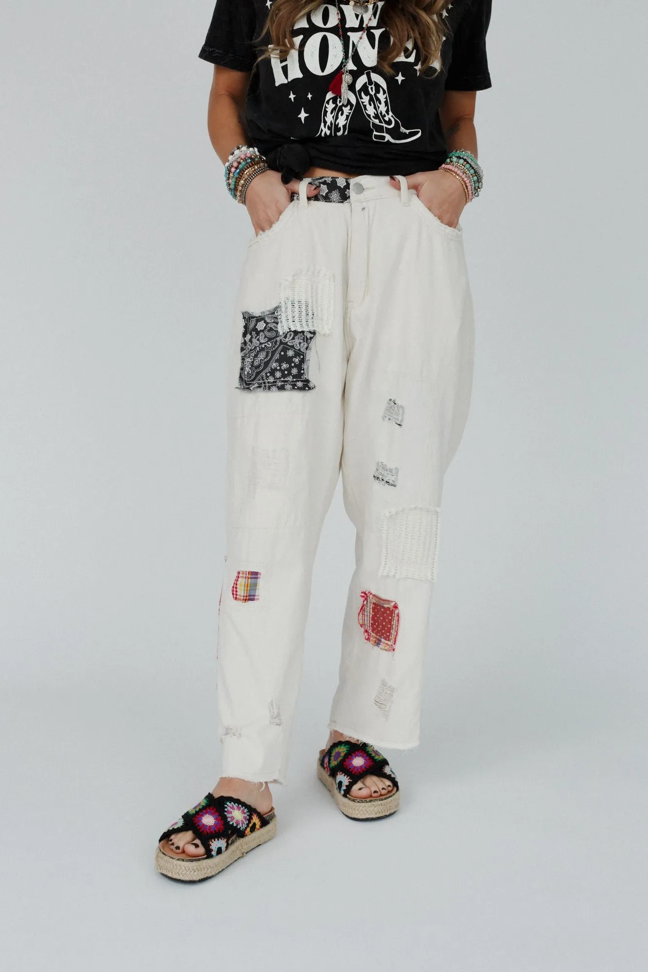 Offshore Patchwork Detail Pants - Beige