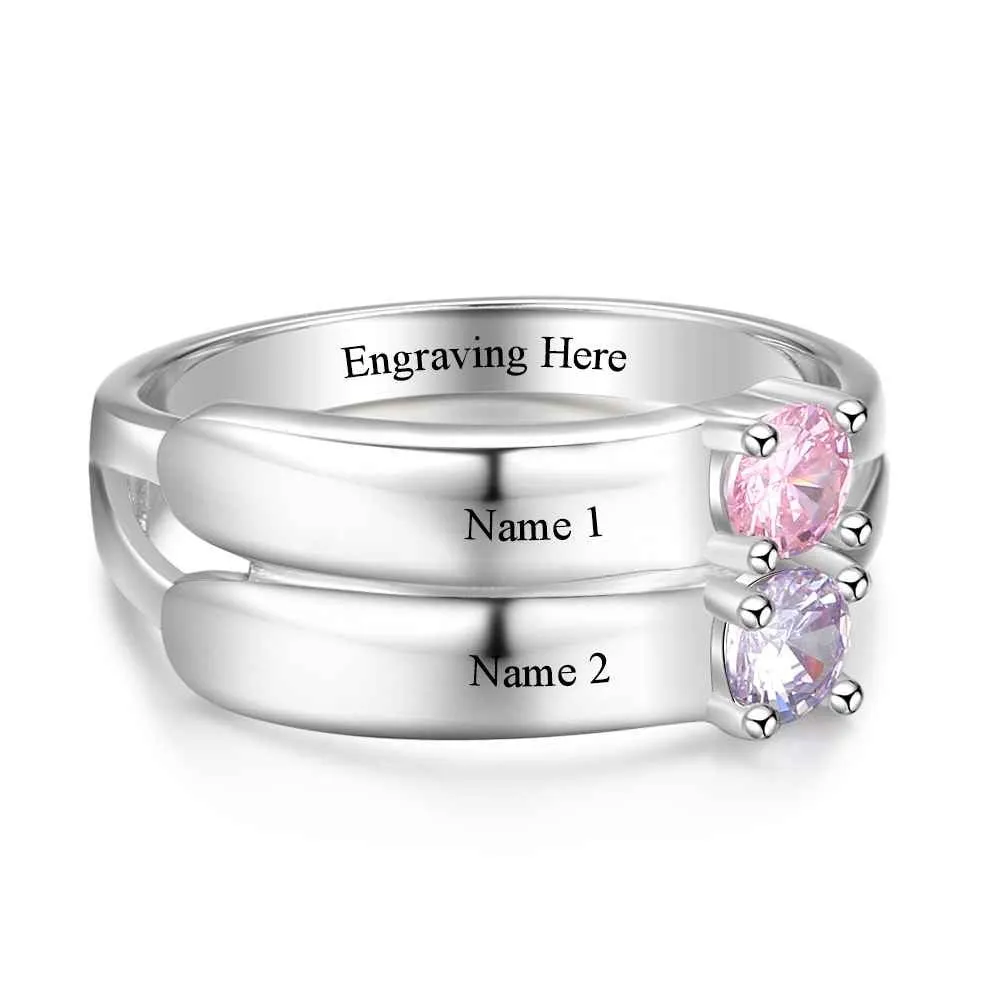 Personalized Double Birthstone Promise Ring For Women