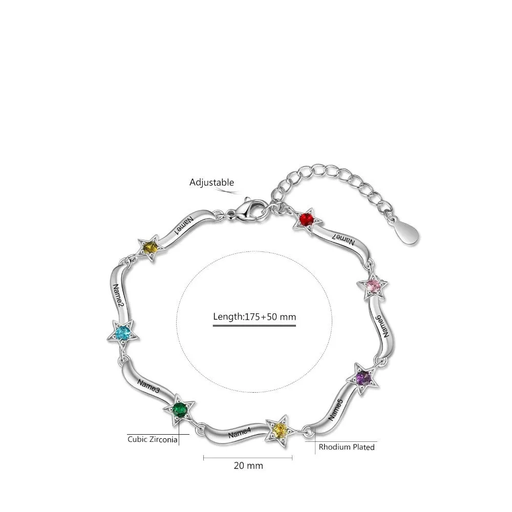 Personalized Inlaid 4 Birthstone Star Bracelet For Women