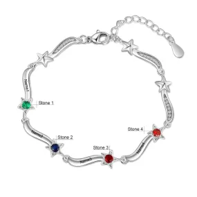 Personalized Inlaid 4 Birthstone Star Bracelet For Women