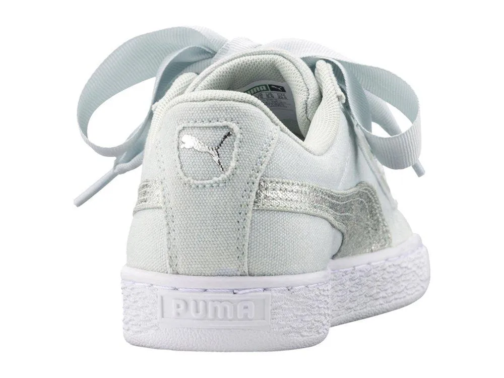 PUMA Basket Heart Blue Flowers White Silver 366495 03