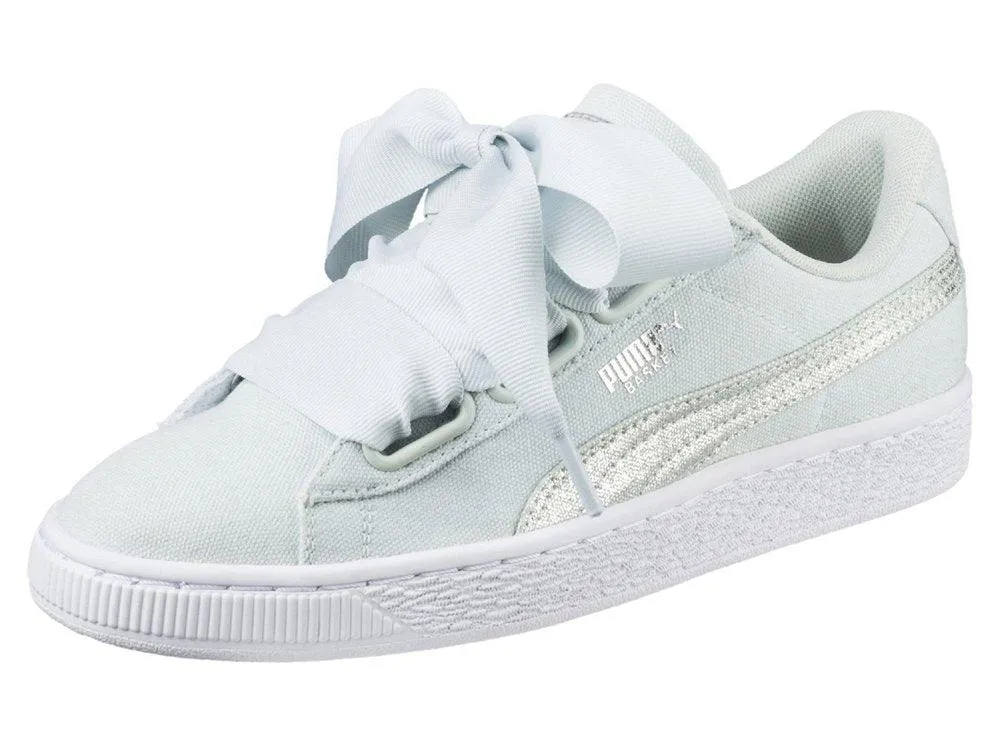 PUMA Basket Heart Blue Flowers White Silver 366495 03