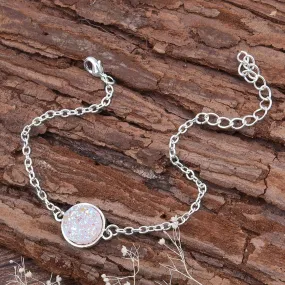 Resin Druzy / Drusy Bracelets Silver Plated & Antique Silver Pink Round 6 3/4 long