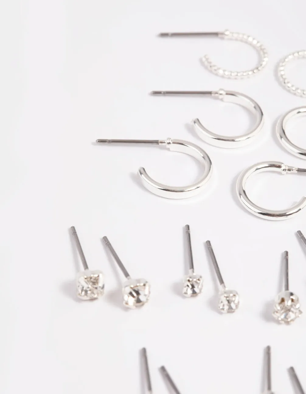 Silver Diamante Stud & Hoop Earring 12-Pack