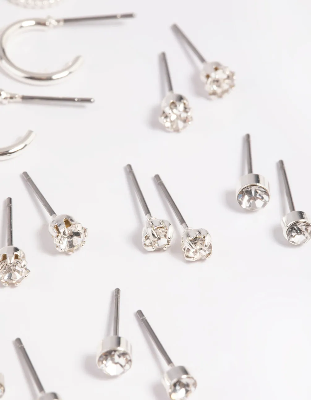 Silver Diamante Stud & Hoop Earring 12-Pack