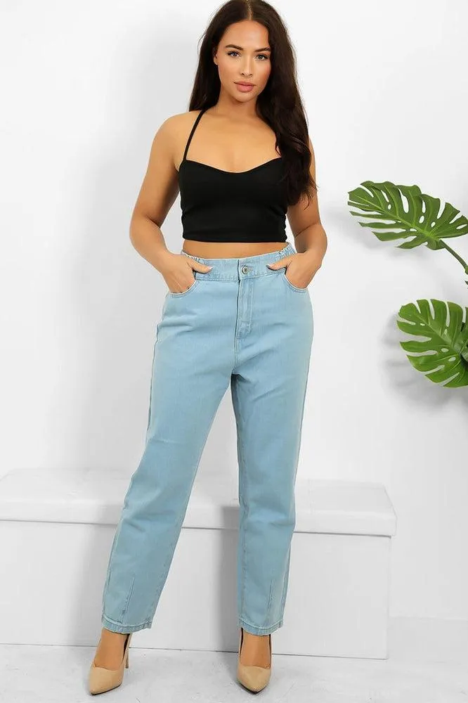 Sky Blue Denim Elastic Waist To Back Jeans