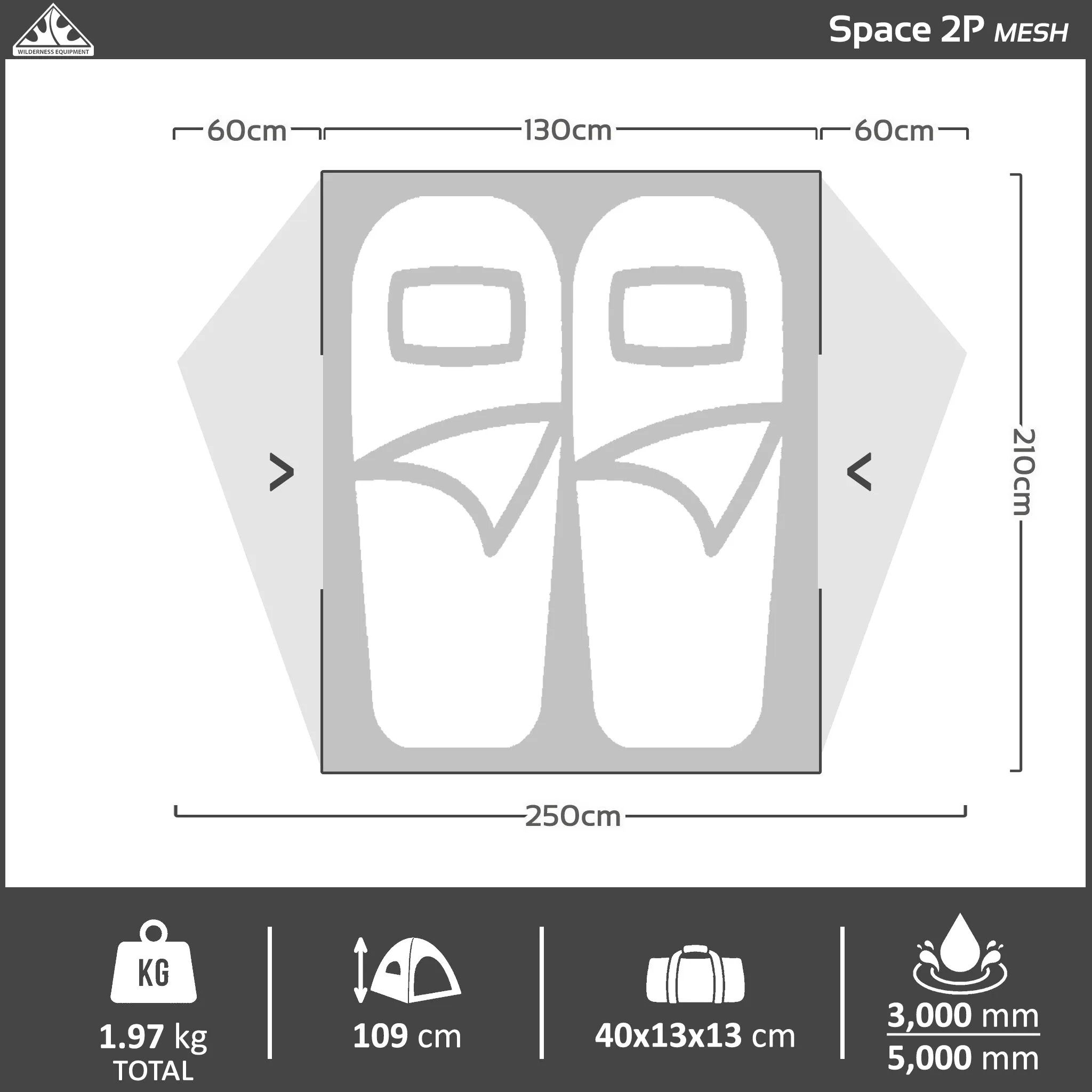 Space 2P Hiking Tent - Mesh Inner