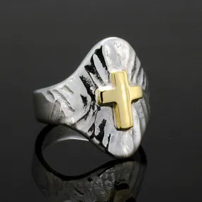 Textured Sterling Silver Gold Cross Ring Size 9