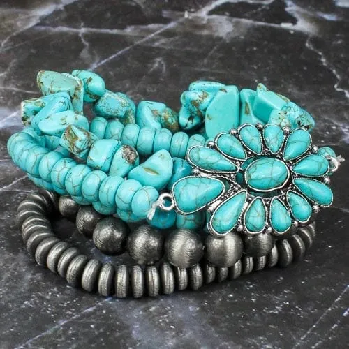 Turquoise blue FLORAL bracelet STACK